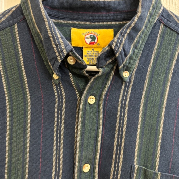 Duckhead Men’s Striped Flannel Button Down Navy Blue Green Vintage 90s Y2K XL - Picture 3 of 13